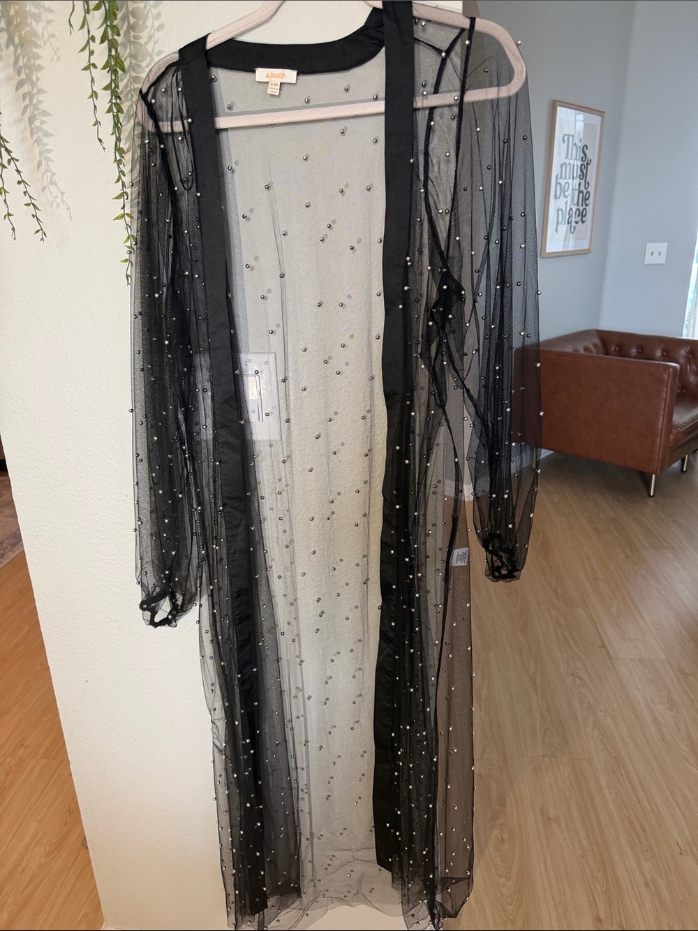 Sheer Black Beaded Long Dress / Duster